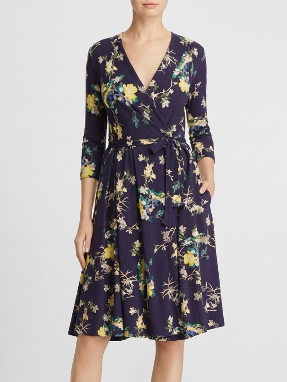 Weekend Max Mara Sz M Dacia Navy Floral Knee Length Wrap Dress